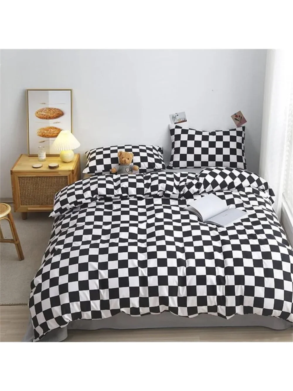 Modern Black & White Plaid Comforter Set - Full Size Geometric Bedding for All
